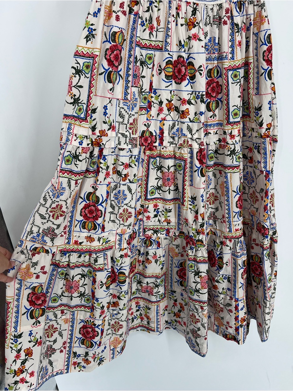 Anthropologie Somerset Printed V Neck Short Sleeve Boho Midi Dress in Oyster L - Picture 9 of 13